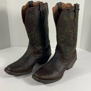 Justin Cowboy Boots Womens Size 8.5 Mens 6.5 Brown Leather Embroidered Western